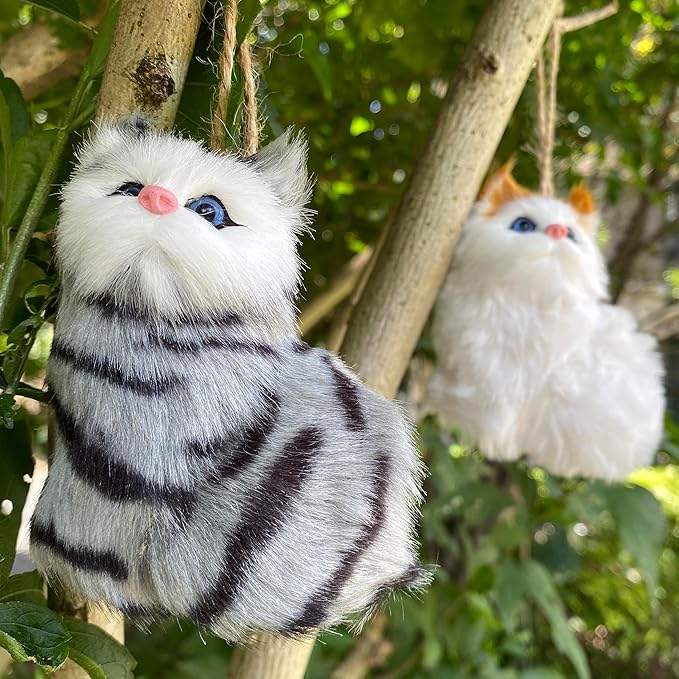 Pack of 5 Realistic Plush Baby Cats Figurines - Mini Christmas Tree Hanging Ornaments. Faux Fur Kittens. Backpack Fluffy Kitty Pendant Keychain Toys