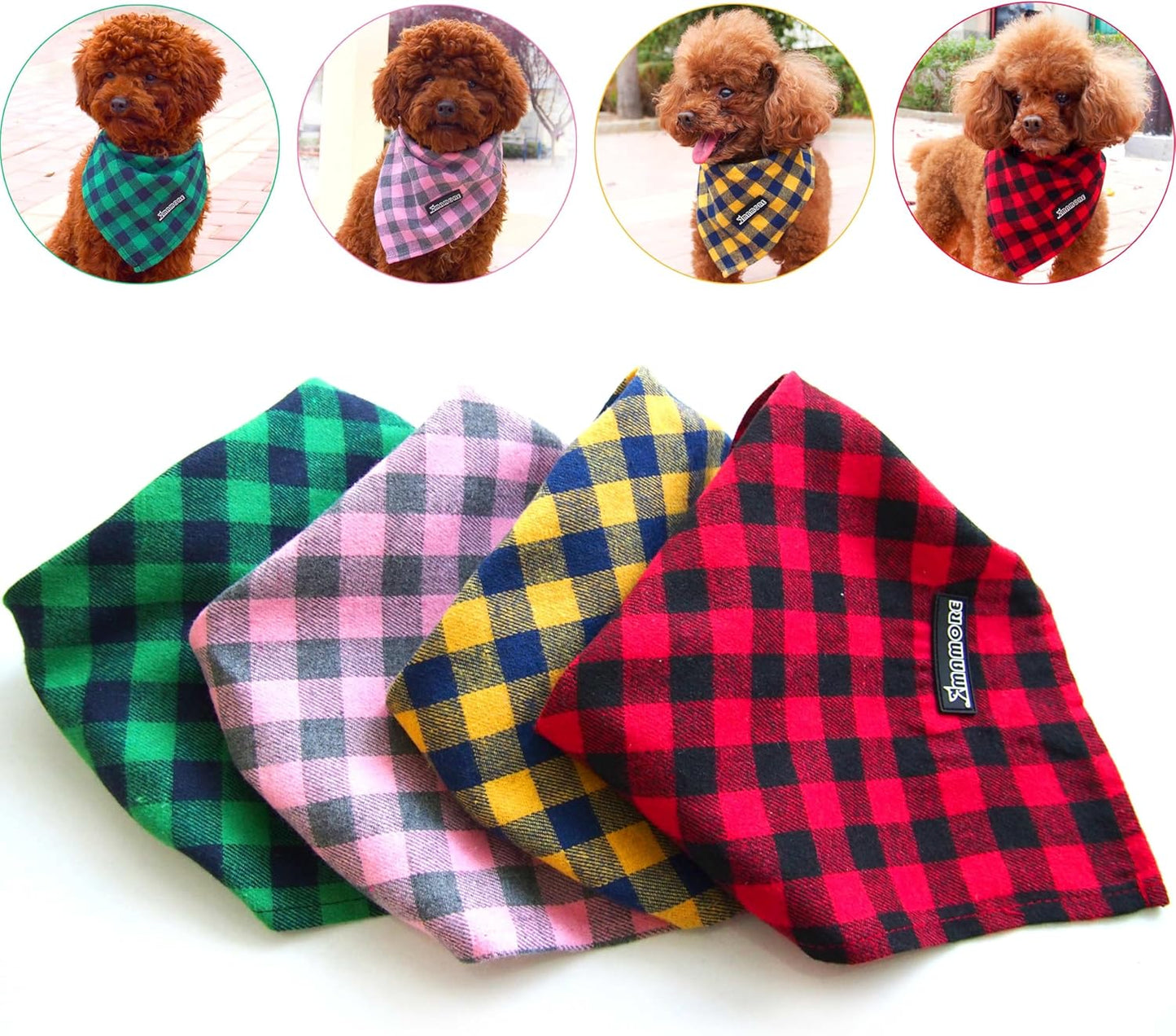Adjustable Plaid Dog Bandanas,1PC Soft Washable Cotton Triangle Bib Kerchief Scarfs for Small Medium Large Dogs and Cats(Square Yellow, Small)