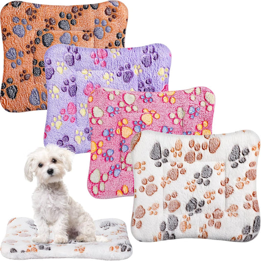 Tuanse 4 Pack Ultra Soft Dog Cat Bed Mat with Cute Prints Reversible Fleece Dog Crate Kennel Pad Cozy Washable Thickened Hamster Guinea Pig Pet Bed Mat for Small Animals(13 x 19 Inches,Vivid Color)