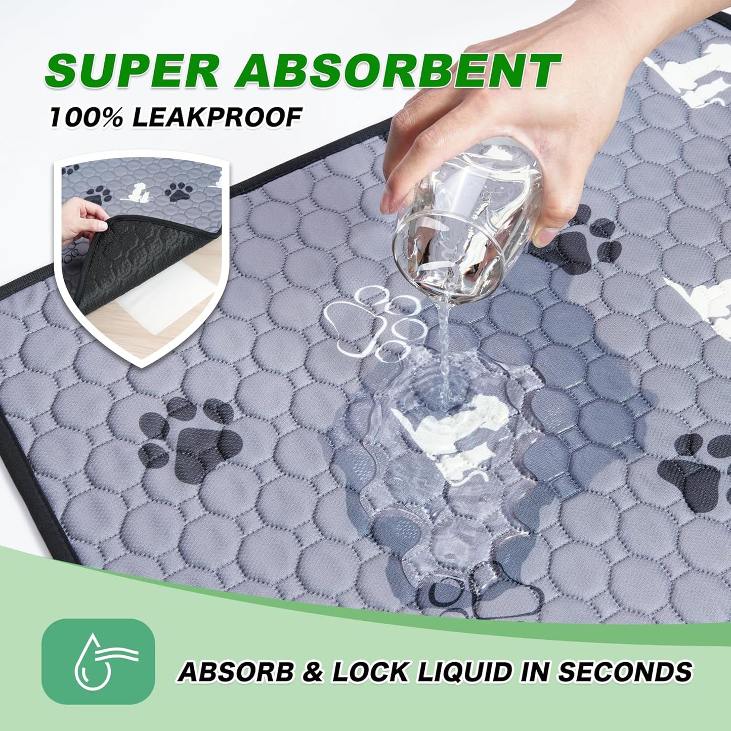 Washable Pee Pads, Puppy Pee Pad for Dogs, 2 Pack Absorbent Reusable Training Dog Pads Pet Puppy Pads, Non-Slip Potty Pads for Whelping, Playpen, Crate, Bed, Grey 36"x54"