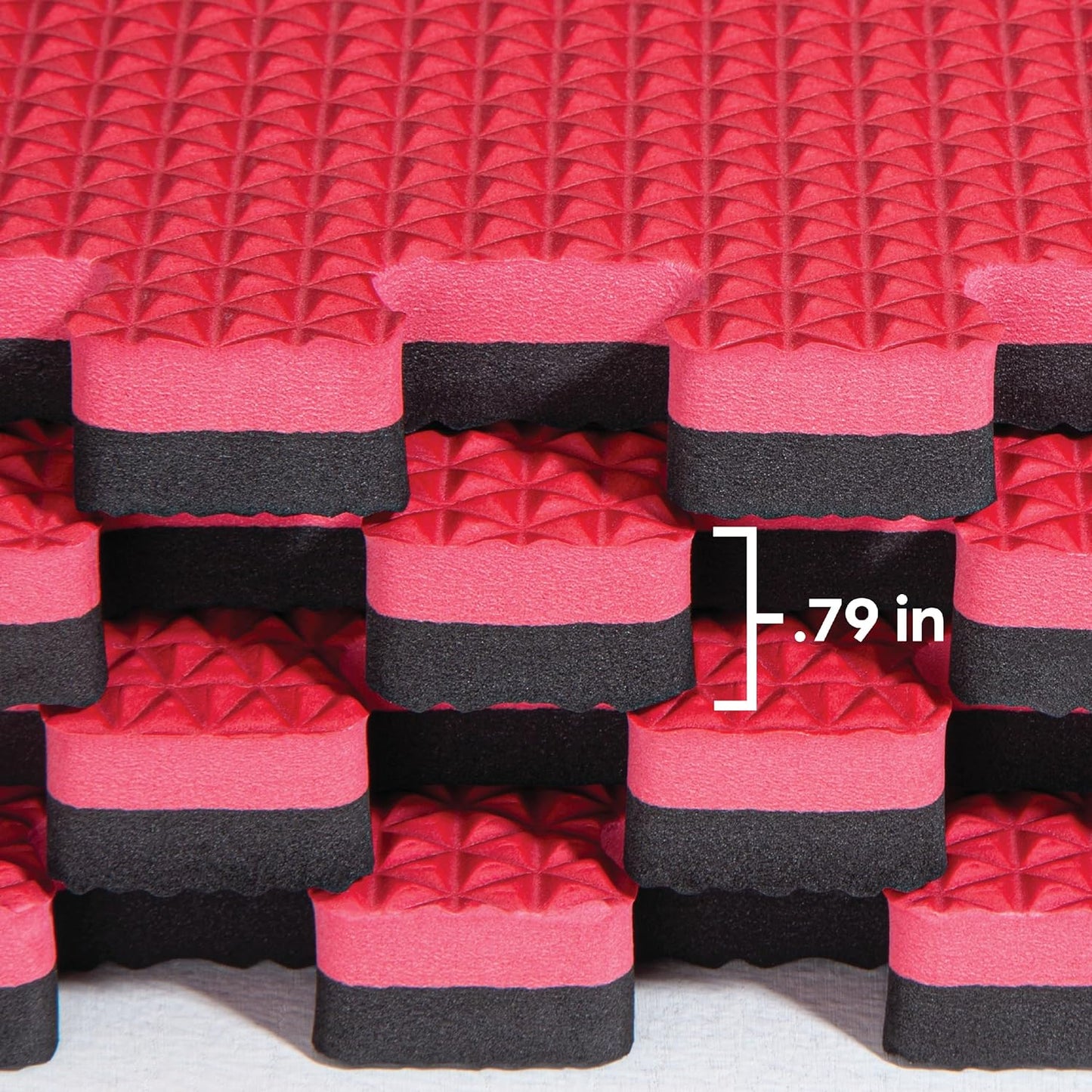 Norsk Reversible Gym Exercise Mats 3/4" Thick EVA Interlocking Foam Tiles, Perfect Gym Flooring for Home Gym, 4 Tiles & 8 Trim Pieces, 16 Sq. Ft. 24"x24", Red/Black