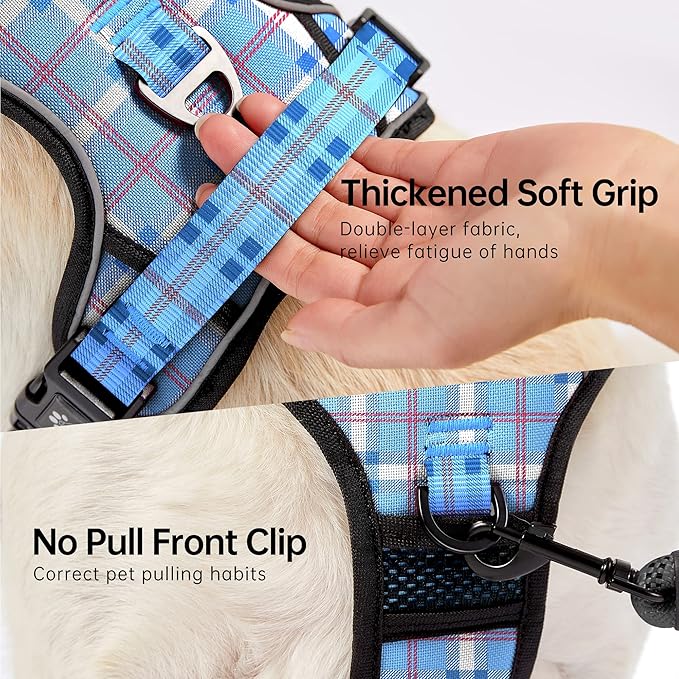 NESTROAD No Pull Dog Harness with Leash, Reflective No Choke Pet Vest Harness,Adjustable Soft Padded Dog Harness with Easy Control Handle for Small Dogs(Checkered Blue,Small)