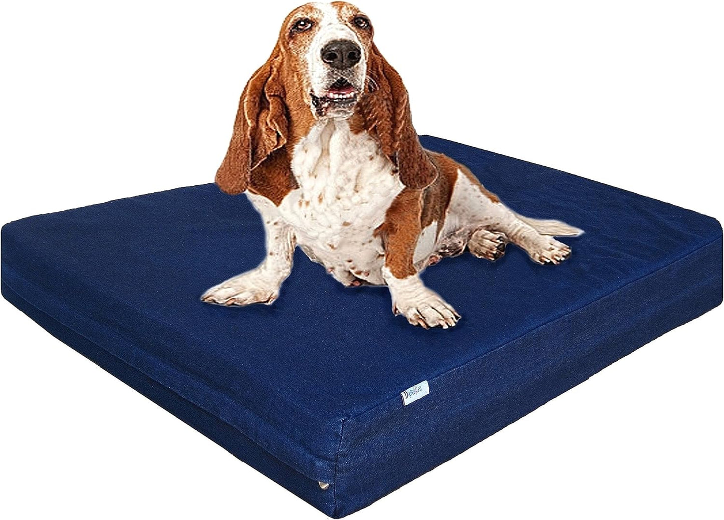 Dogbed4less Large Orthopedic Memory Foam Dog Bed for Medium to Large Dogs with Durable Waterproof Internal Case, Removable Washable Denim Cover + Bonus Pet Bed Cover, 41X27X4 Fit 42X28 Dog Crate, Blue