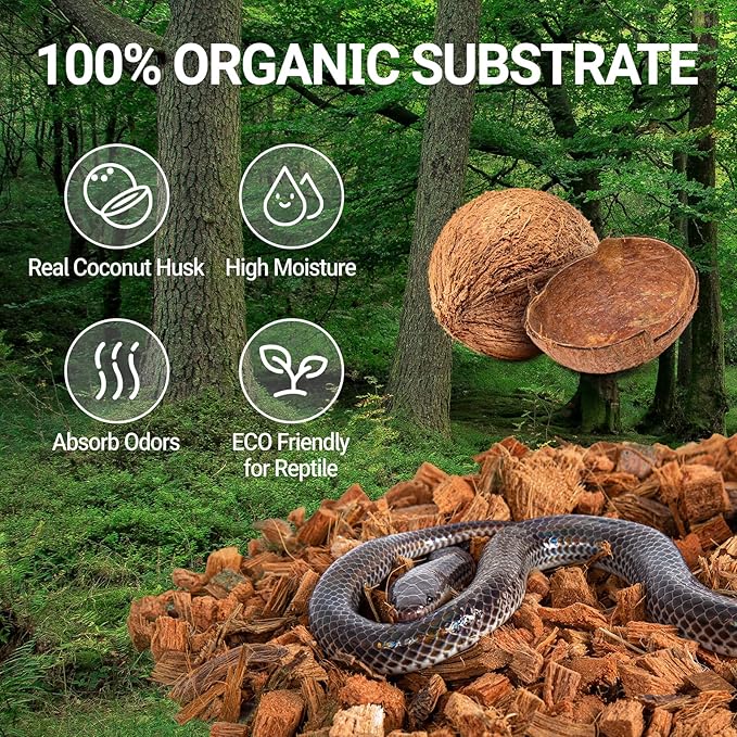 REPTI ZOO 72 Quart Reptiles Coconut Chip Substrate, Coco Husk Reptiles Bedding for Ball Python, Snakes, Geckos, Lizards, Tortoises, Frogs | Terrarium Tanks Substrate