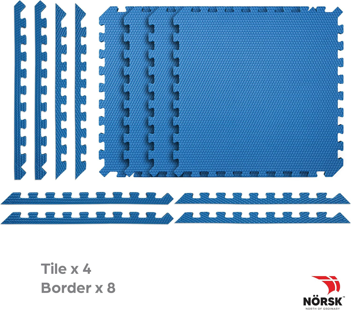 Norsk Reversible Gym Exercise Mats 3/4" Thick EVA Interlocking Foam Tiles, Perfect Home Gym Flooring, 24 Tiles & 48 Trim Pieces, 96 Sq. Ft. Reversible, Dazzling Blue/Black