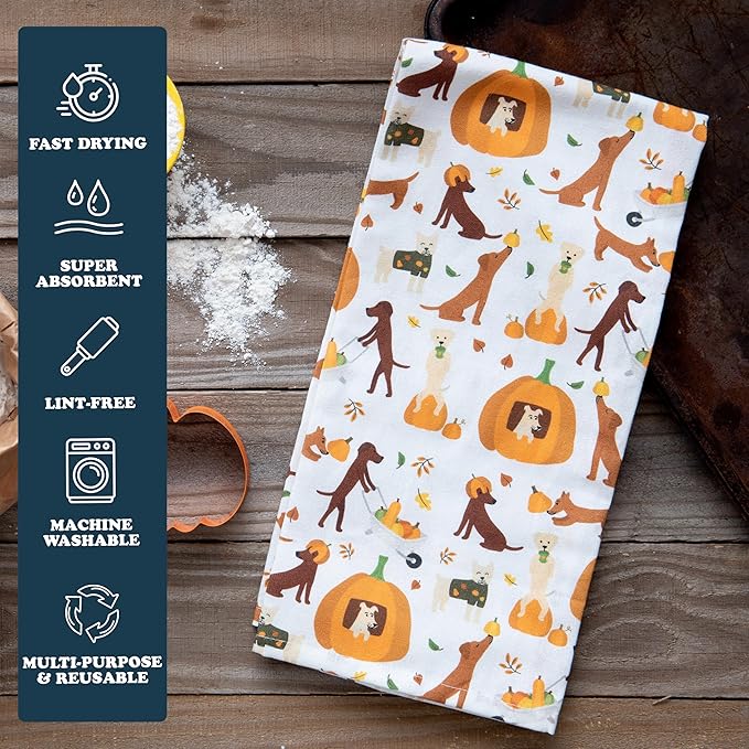 Dog Kitchen Towels - Thanksgiving Kitchen Towels - Fall Decor Dog Lover Gifts - Dog Thanksgiving Decor Dish Towels - Thanksgiving Tea Towels - (Harvest Hounds 2-Pack)