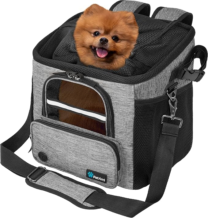 PetAmi Dog Bike Basket, Soft-Sided Ventilated Dog Bike Carrier Backpack, Pet Bicycle Basket for Bike Handlebar, Small Medium Puppy Cat Kitten Car Booster Seat with Safety Strap, Max 18 lbs, Gray