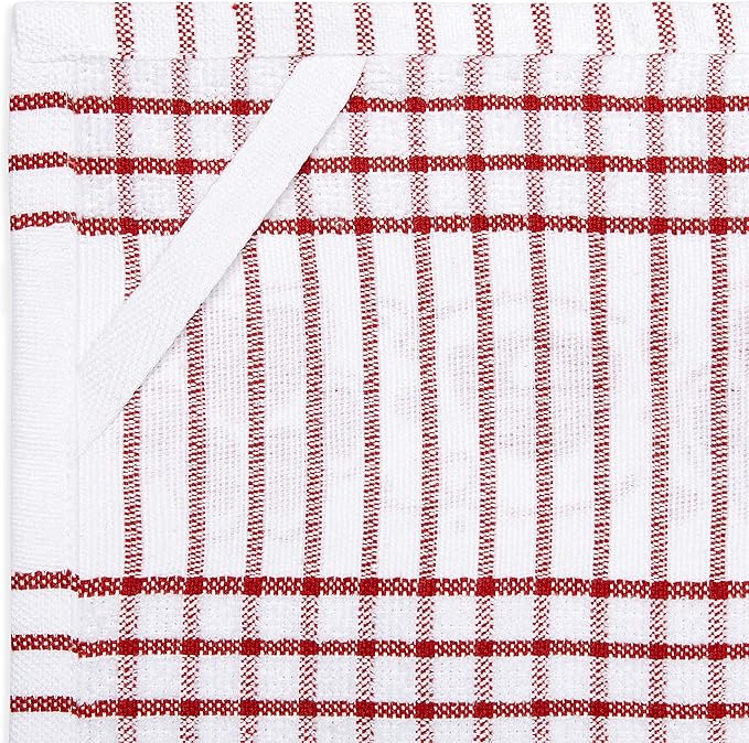 Cackleberry Home Paw Prints Terrycloth Kitchen Towels Windowpane Check Fabric, Set of 4 (Red)