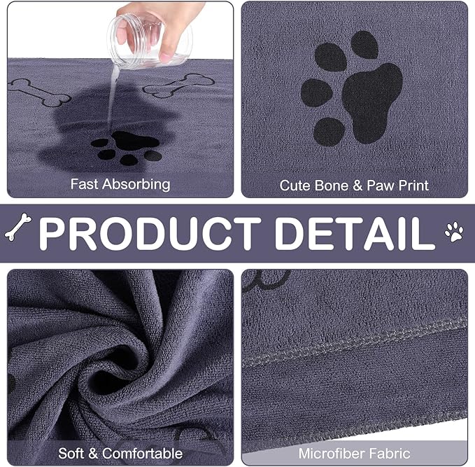 Chumia 8 Pcs Dog Towels for Drying Dogs Cats Pet Towels Bulk Puppy Microfiber Quick Drying Paw Bath Bathing Supplies Absorbent for Medium Pets(Gray,40 x 24 Inch)