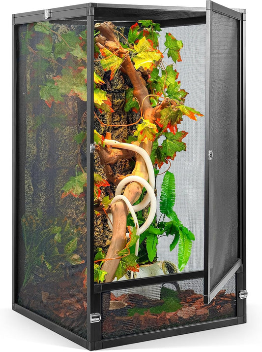 45 Gallon 360° Panoramic Foldable Reptile Terrarium Kit: Crested Gecko Tank and Reptile Cage for Superior Ventilation, Easy Feeding, Sturdiness, and Simple Assembly (Black, 32"x18"x18")