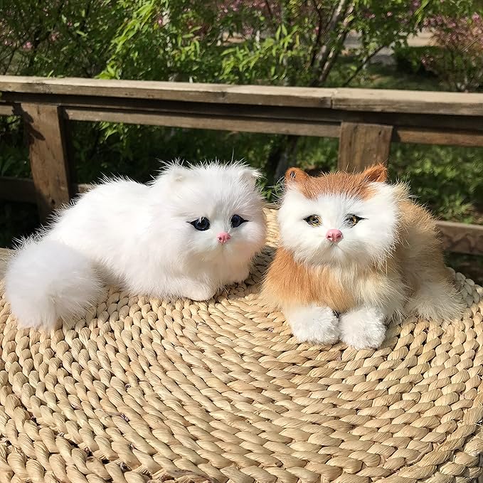 Pack of 2 Realistic Furry Baby Cats Figurines Simulation Kittens/Synthetic Fur Pet Stuffed House Animal Replica/Photo Props/Collectible Gift (Orange+White)