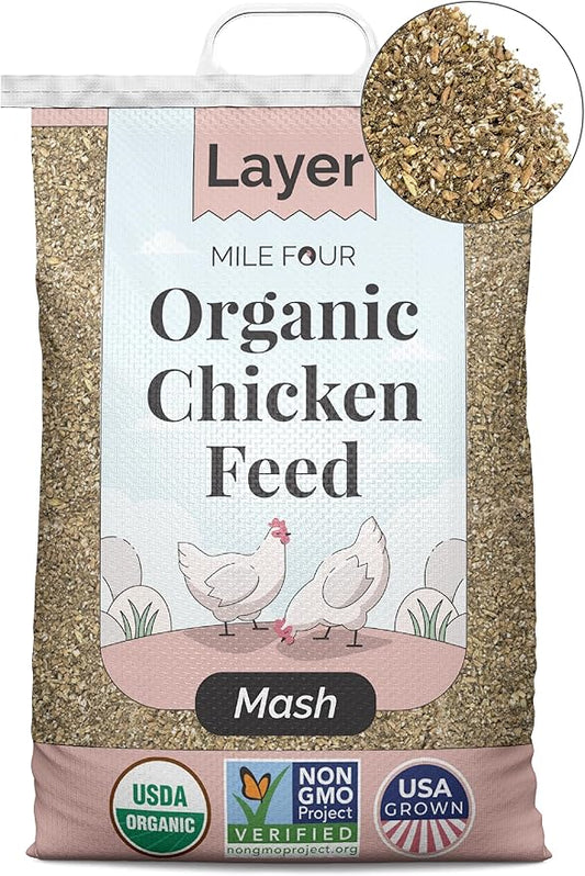 Organic Chicken Feed – Layer Mash, Non-GMO, USA Grown, 16% Protein, Corn-Free, Soy-Free, Non-Medicated Feed for Chickens, 23 lbs