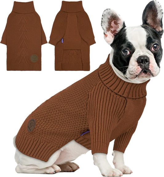 cyeollo Dog Sweaters for Medium Dogs Boy, Stretchy Warm Turtleneck Doggy Clothes for Fall Winter, Thermal Knit Pet Apparel with Sleeves, Brown XL
