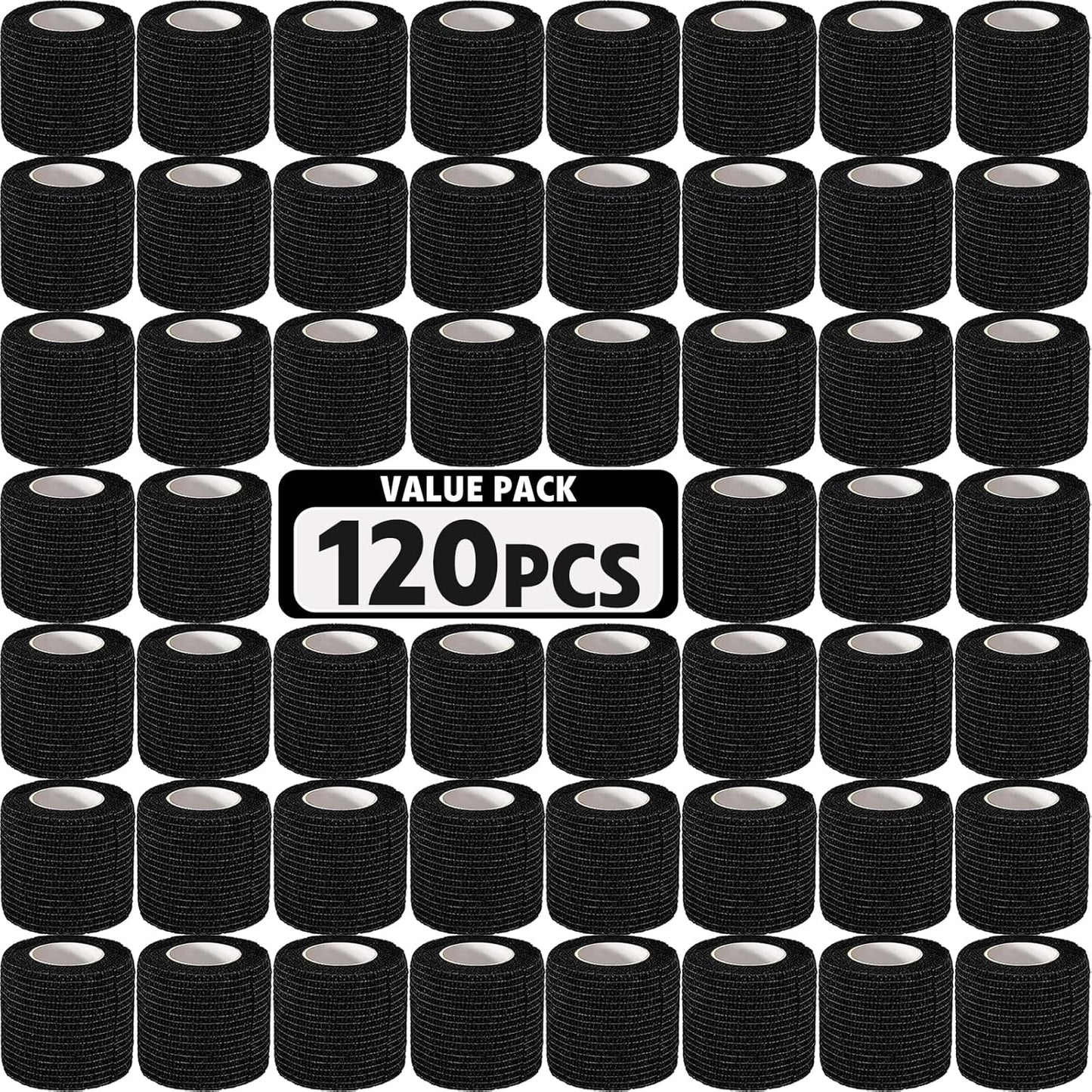 AZEN 120 Pack Self Adhesive Bandage Wrap Black, 2" X 5 Yards Black Athletic Tape, Vet Wrap, Ankle Tape, Cohesive Bandage Wrap