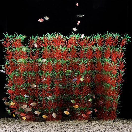 JIHAQUA 2 Pack Aquarium Decor Plastic Plants Extra Large 21 Inches Tall Fish Tank Decorations (Wine 4pcs)