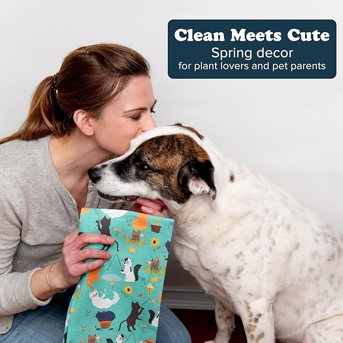 Cattington Cat Kitchen Towels Spring Decor for Home - Dish Towels & Cat Decor for Cat Lovers - Gardening Gifts for Women - Cat Mom Gifts for Gardeners 2-Pack (Whiskers & Bloom)