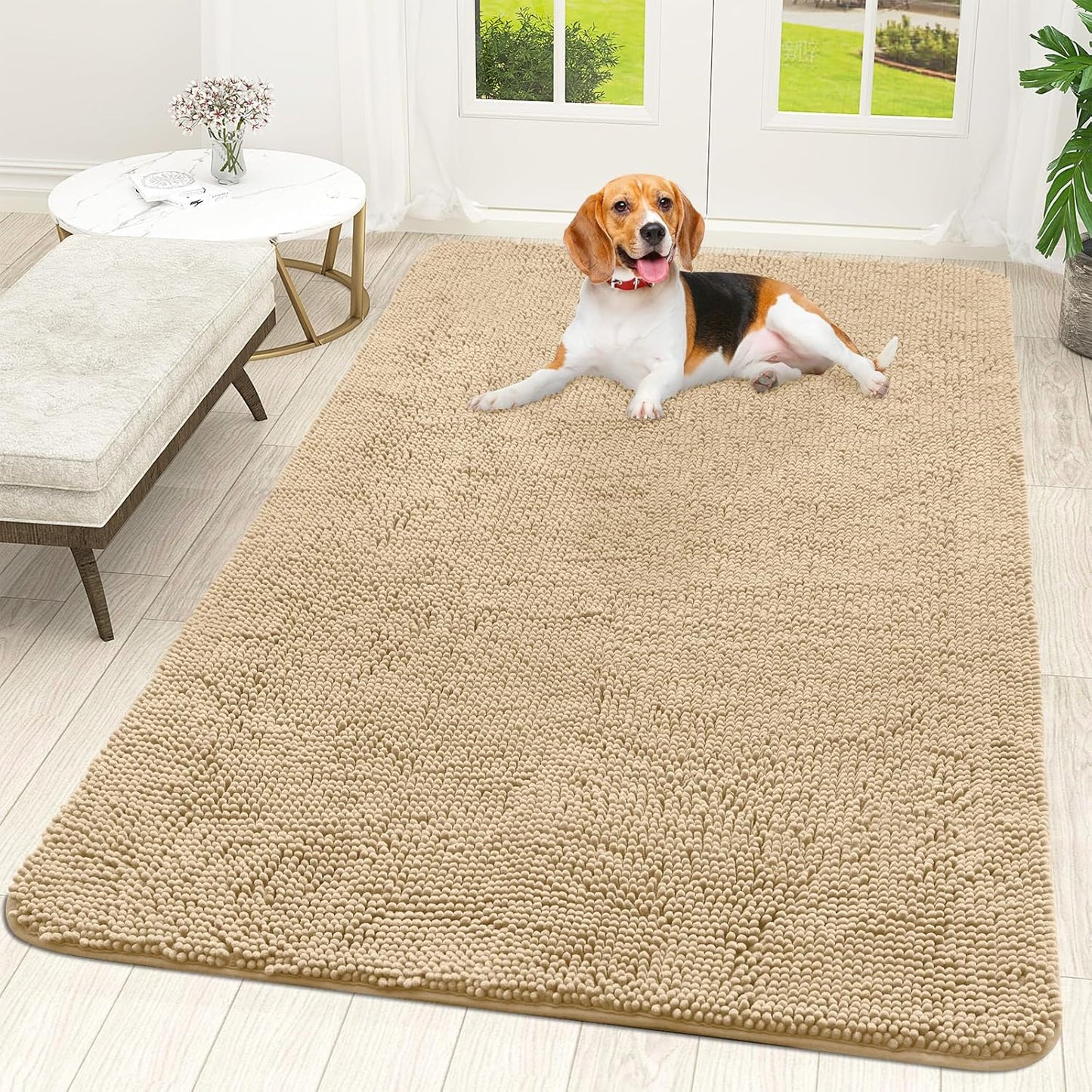 OLANLY Dog Door Mat for Muddy Paws 70x46, Absorbs Moisture and Dirt, Absorbent Non-Slip Washable Doormat, Quick Dry Chenille Mud Mat for Dogs, Entry Indoor Entryway Carpet for Inside Floor, Beige