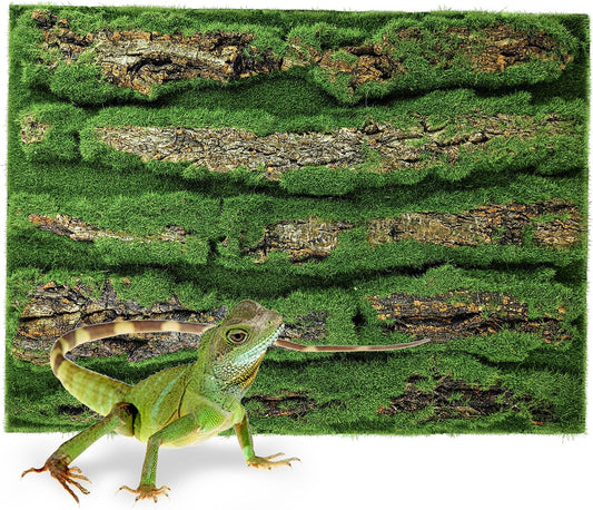 15.75x11.81in Reptile Terrarium Cork Background,Bearded Dragon Tank Bark Backdrop Wall Decor with Artificial Moss for Gecko Lizard Tortoise Frog Chameleon(1Pcs)