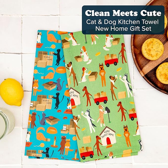 Dog and Cat Kitchen Towels - Dog and Cat Dish Towels for New Home Decorations - Gifts for Dog Moms and Cat Dads (Home Sweet Home)