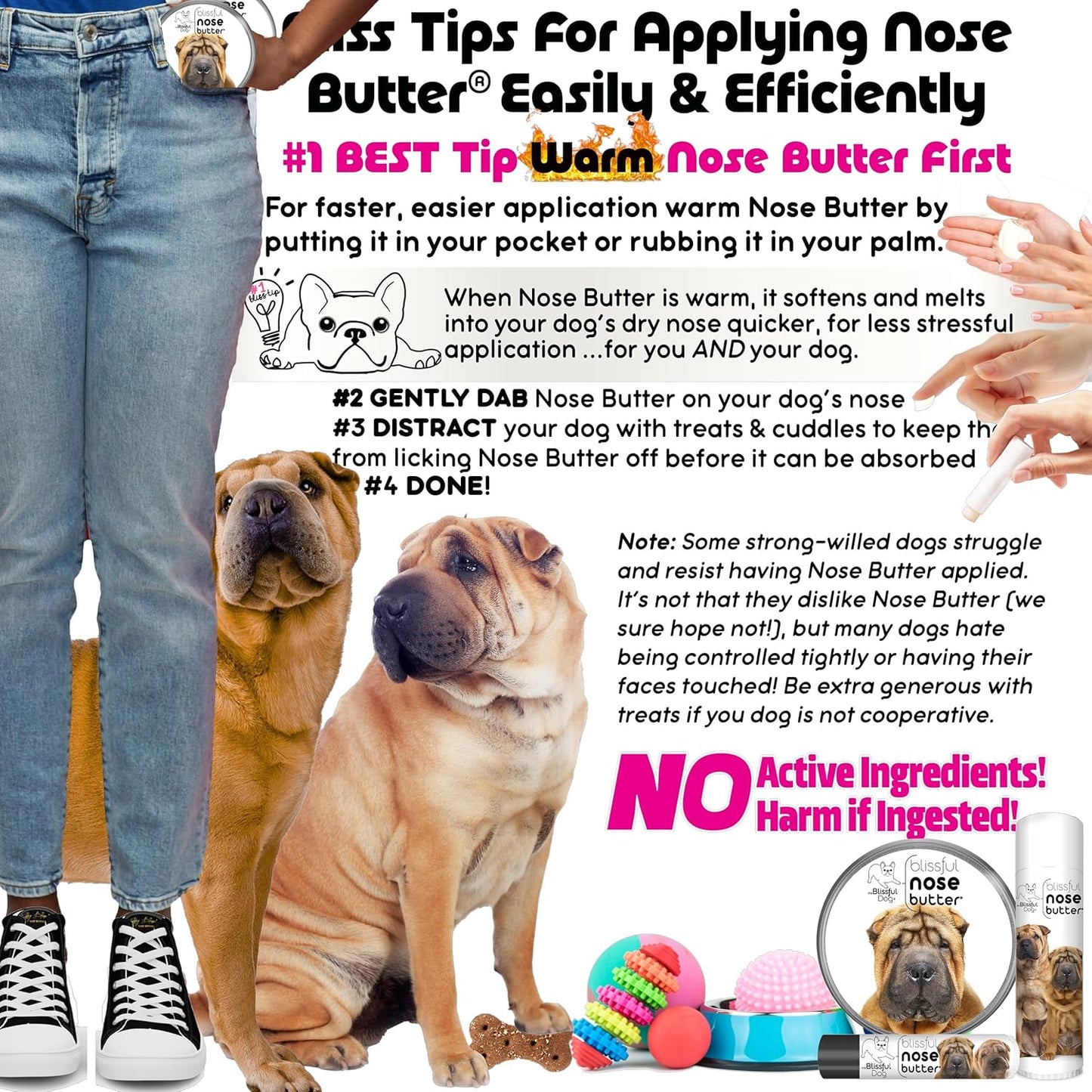 The Blissful Dog Chinese Shar-Pei Nose Butter for Dry, Cracked Skin, Lick-Safe Dog Nose Balm with Moisturizing Shea Butter, Almond, Olive, and Essential Oils, Pet Supplies, Uncented, 2 oz.