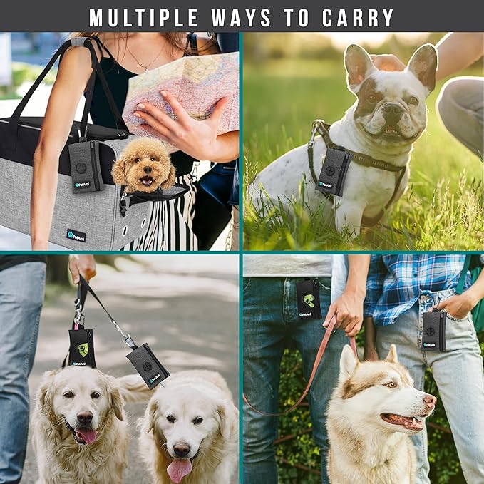PetAmi Dog Poop Bag Holder for Leash, Dog Waste Bag Dispenser with Clip, Treat Pouch, Walking & Camping Accessory with Trash Bag Roll, Gray 1 Pack