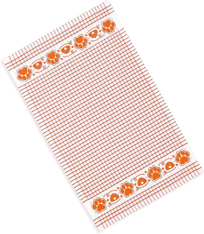 Cackleberry Home Paw Prints Terrycloth Kitchen Towels Windowpane Check Fabric, Set of 4 (Orange)