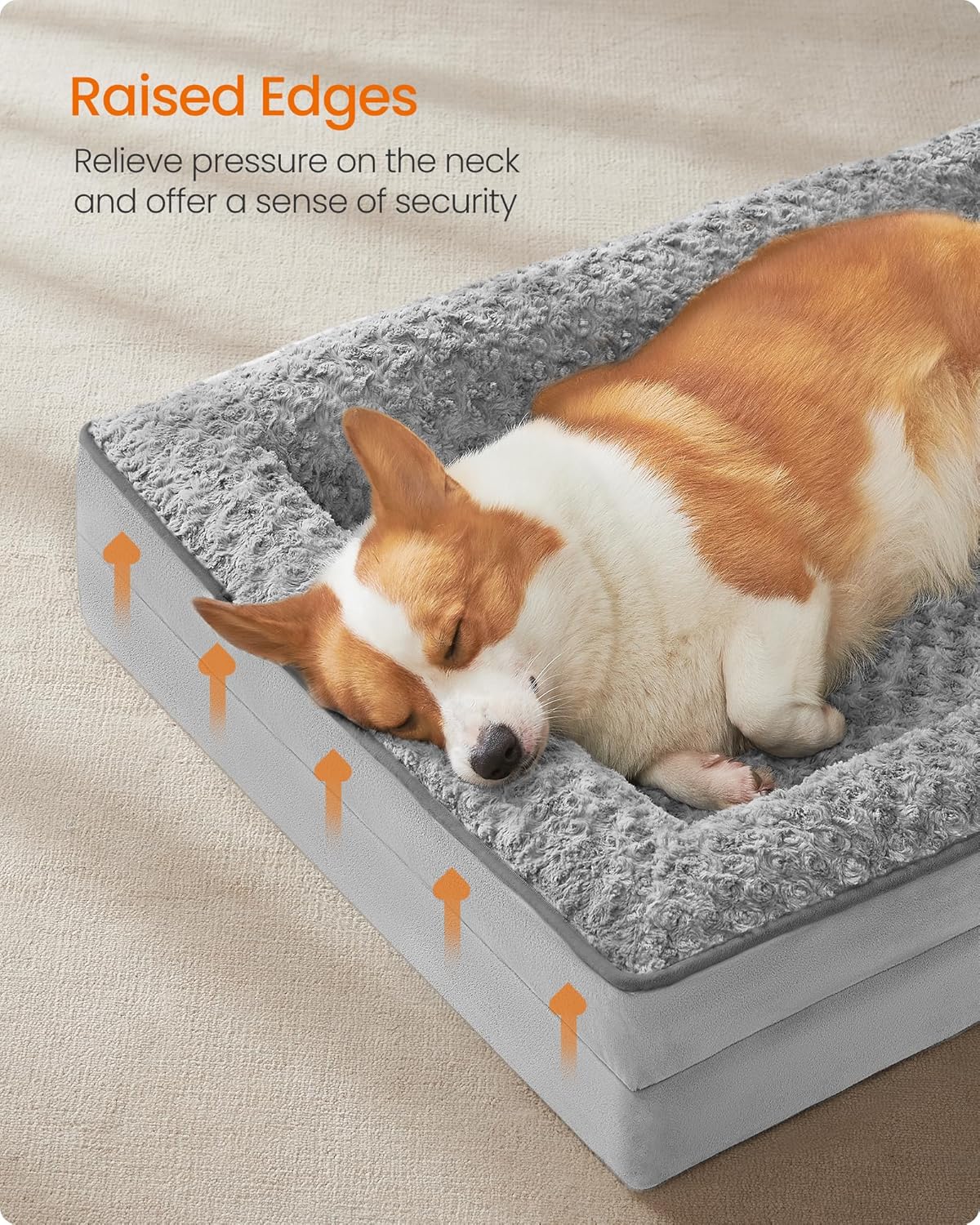 Feandrea Orthopaedic Dog Bed for Medium Dogs, Waterproof Dog Sofa Bed with Removable Washable Cover, 28 x 23 x 6.5 Inches, Dove Gray UPGW251G01