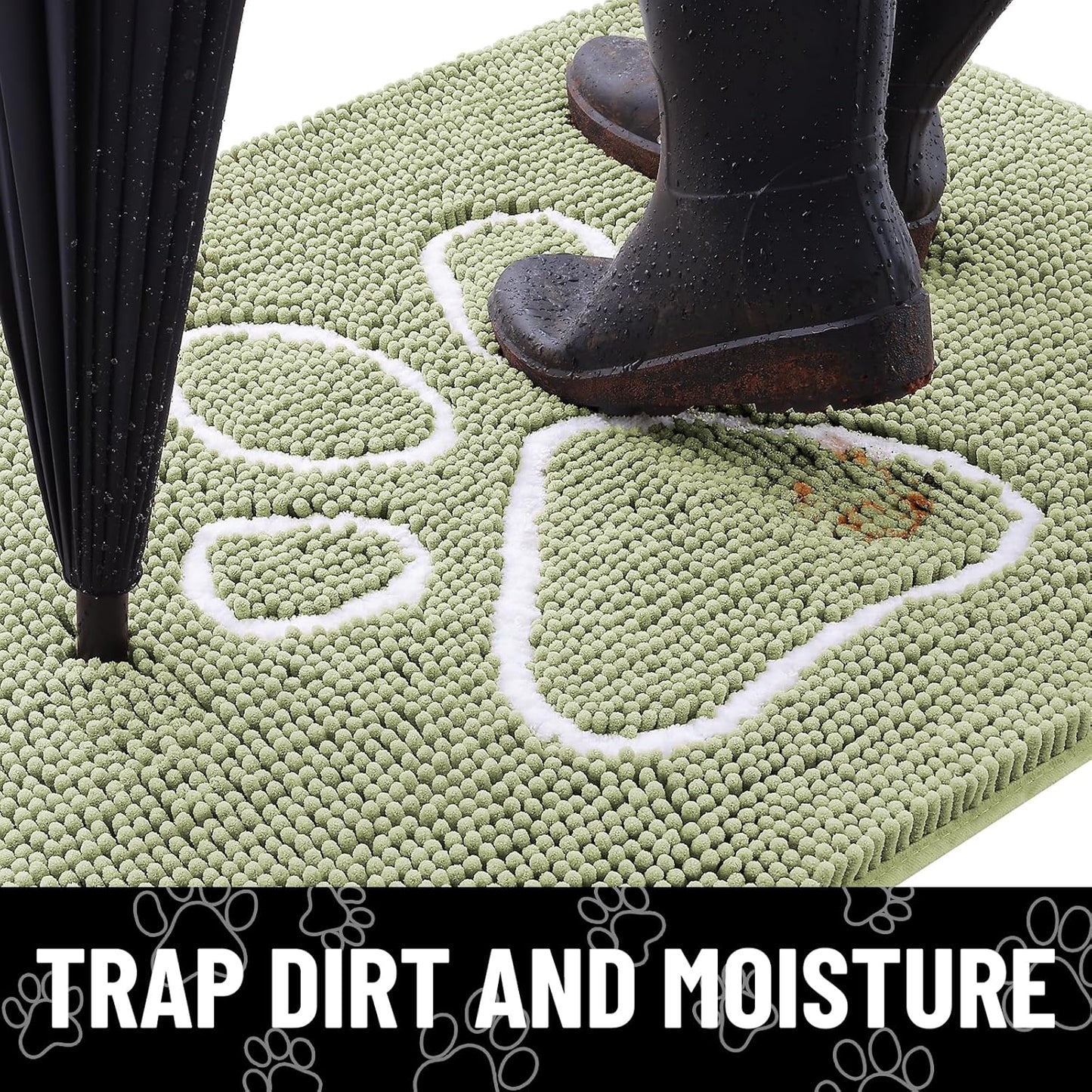 Smiry Dog Door Mat for Muddy Paws, Absorbent Dirt Trapper Non Slip Quick Dry Washable Chenille Mat for Mud Dogs, Entry Rug for Indoor and Outdoor (40x32 Inches, Sage Green)