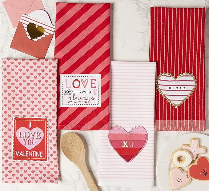 DII Valentine's Day Collection Kitchen, Dishtowel Set, 18X28, Love, 4 Piece