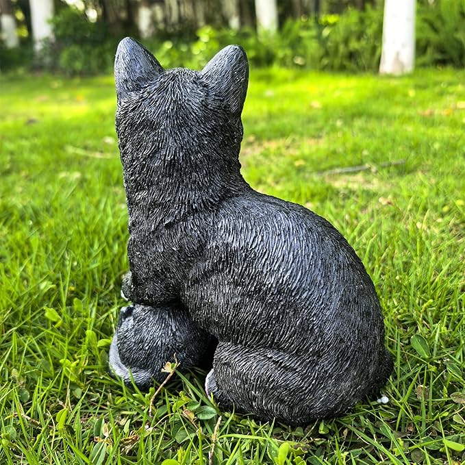Mama Cat and Kitten Garden Statue,Outdoor Lawn Decorative Figurine Black Cat Statue for Patio Yard,Funny Animal Flower Bed Decor Art Sculpture