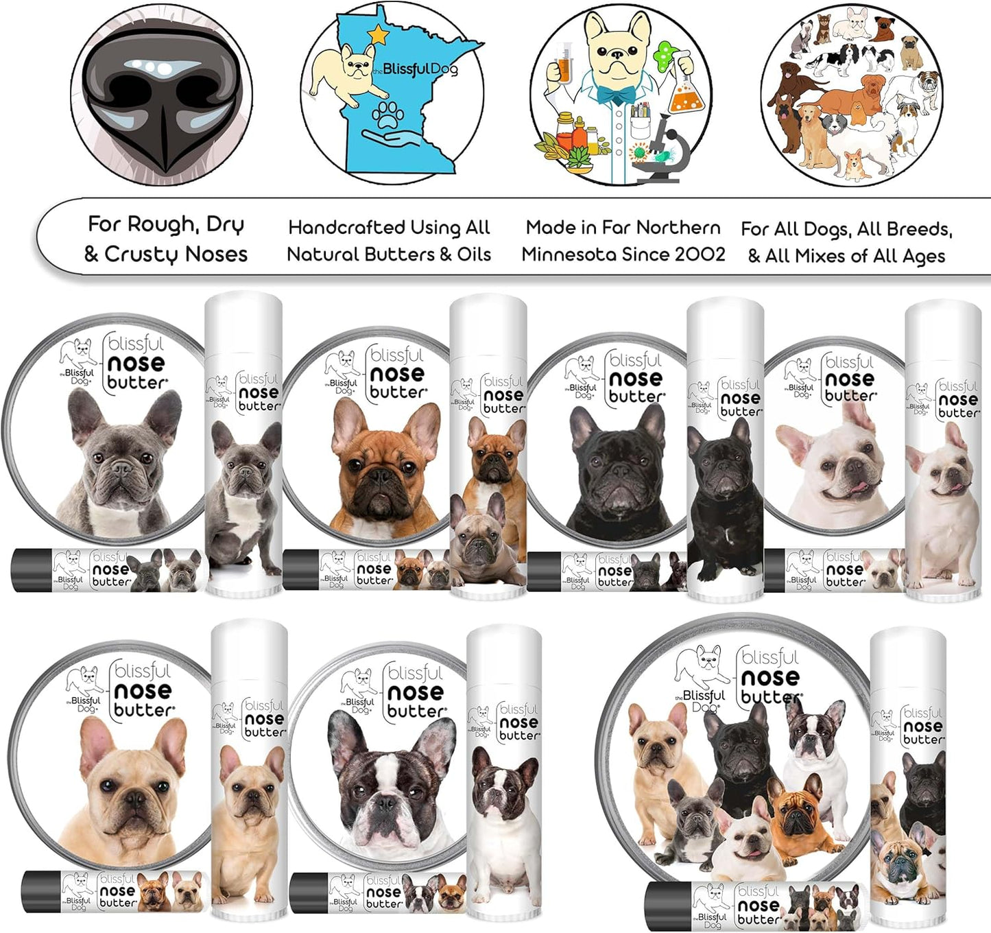 The Blissful Dog Black Masked Fawn French Bulldog Unscented Nose Butter, 16oz