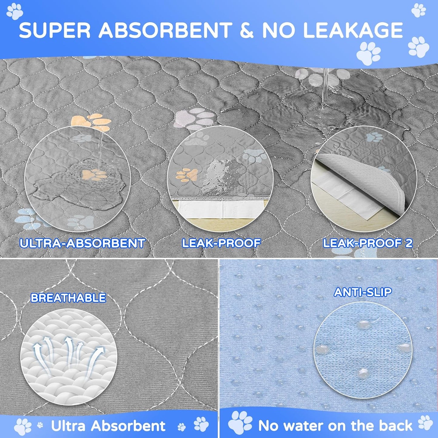 Aitmexcn Washable Puppy Dog Pee Pad, 2PCS 100% Waterproof Whelping Training Mat for Puppy/Senior Dog, Fast Drying Reusable Puppy Pads for Indoor, Outdoor and Car Travel- 72x72'' Llight Gray