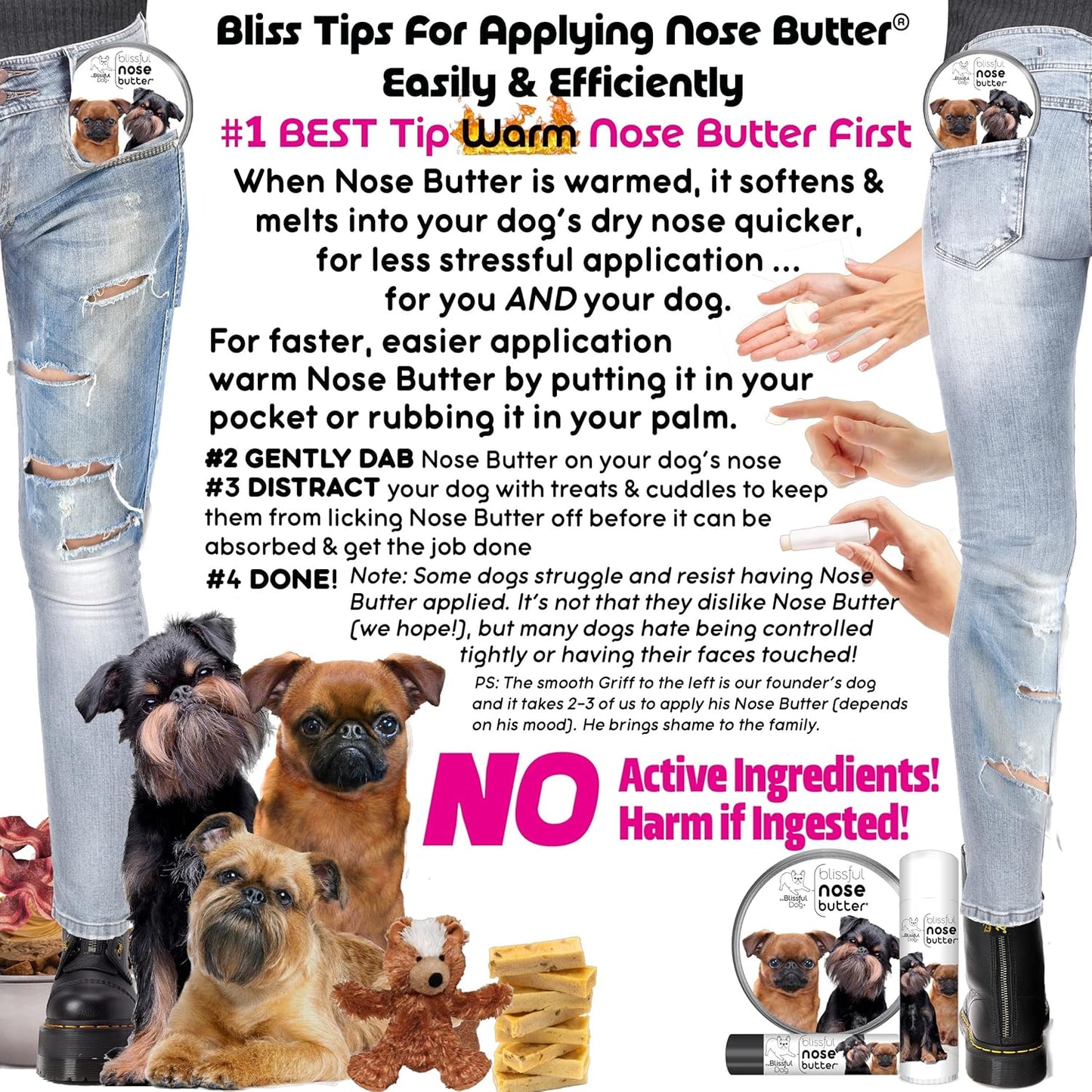 The Blissful Dog Brussels Griffon Nose Butter for Dry, Cracked Skin, Lick-Safe Dog Nose Balm with Moisturizing Shea Butter, Almond, Olive, and Essential Oils, Pet Supplies, Uncented, 0.15 oz.