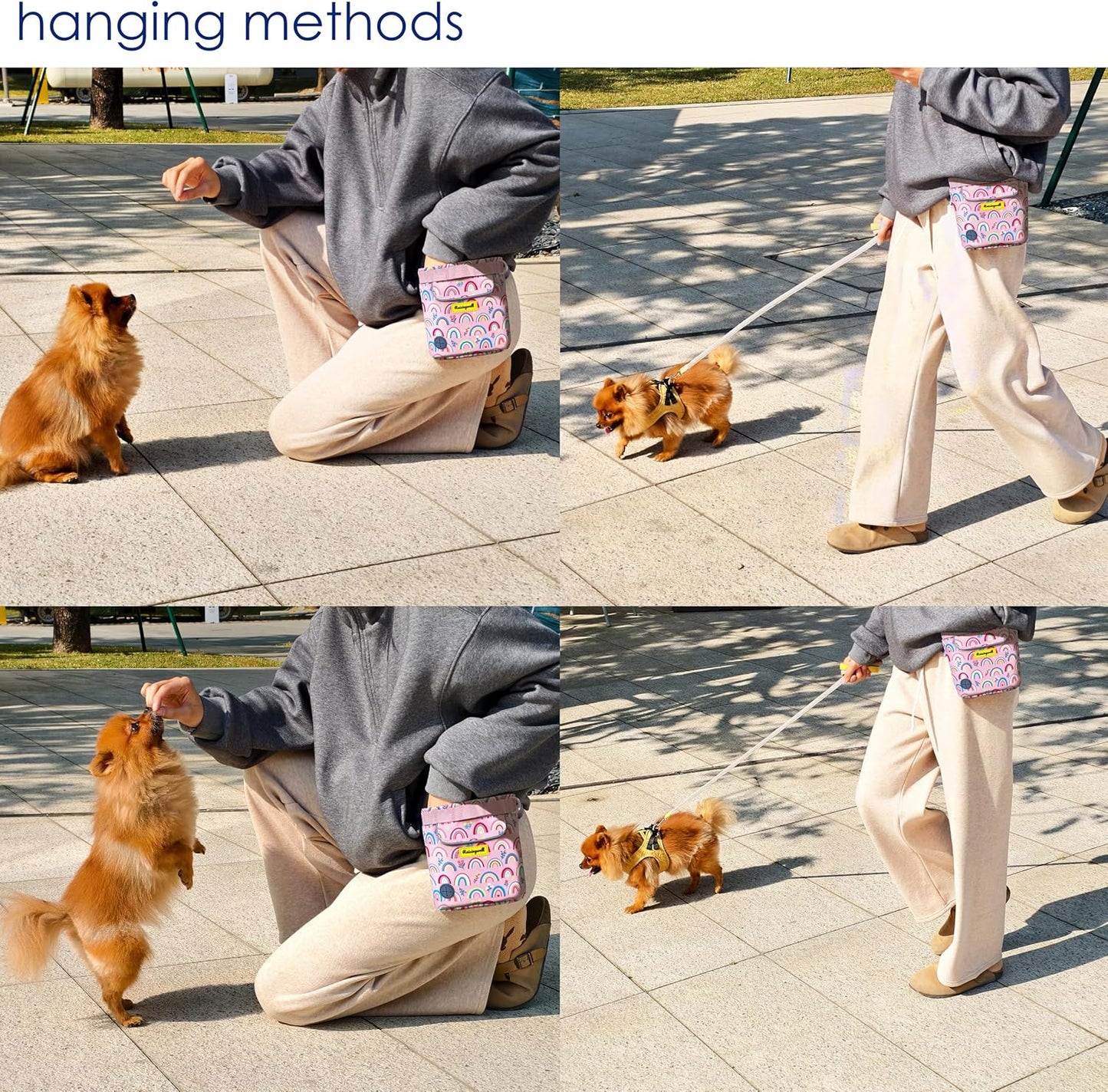 Dog Treat Pouch for Pet Walking and Training with Clicker 2 Cup Silicone Bag Small Fanny Pack Holder for Puppy Snack Dispenser Kit for Leash and Outdoor Use (Rainbow)