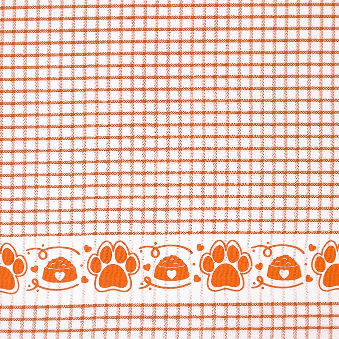 Cackleberry Home Paw Prints Terrycloth Kitchen Towels Windowpane Check Fabric, Set of 4 (Orange)