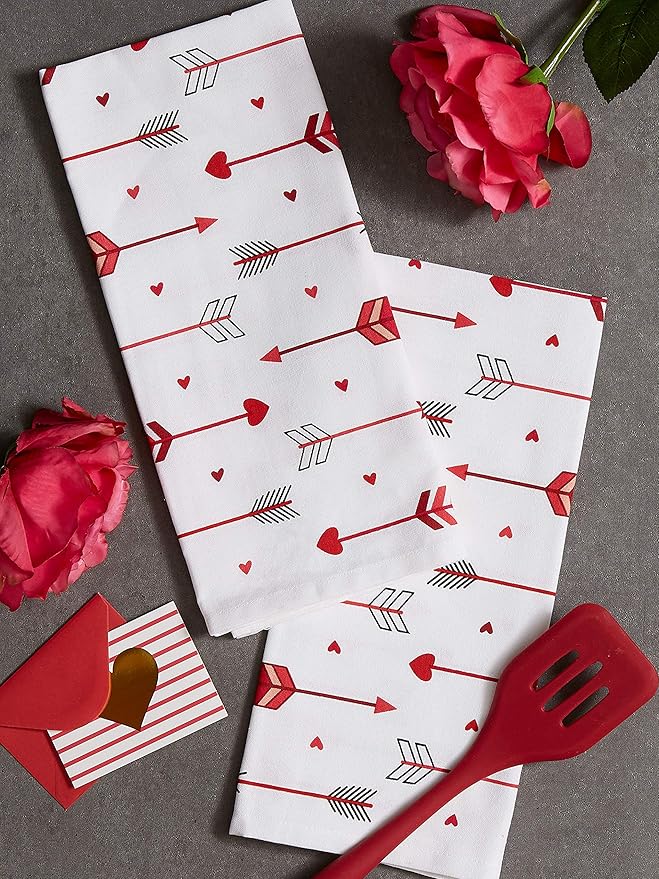 DII Valentine's Day Collection Kitchen, Dishtowel Set, 18X28, Arrow Collage, 2 Piece