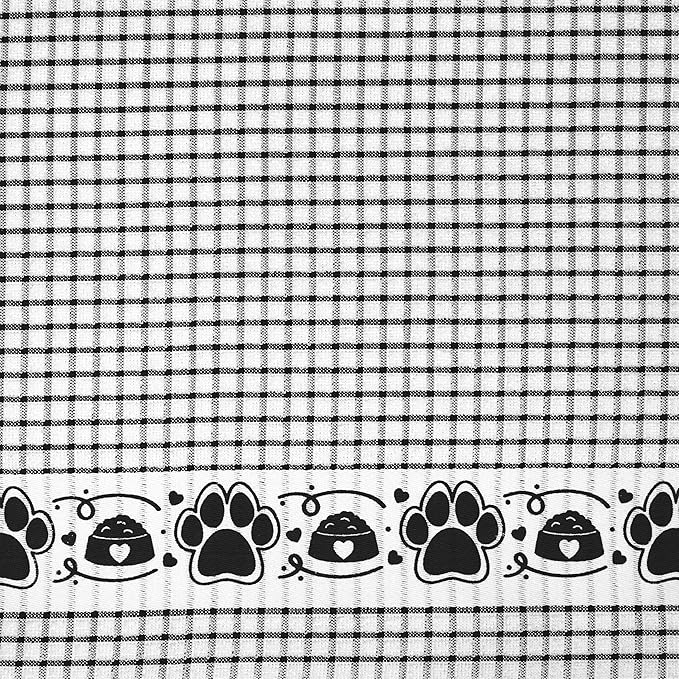 Cackleberry Home Paw Prints Terrycloth Kitchen Towels Windowpane Check Fabric, Set of 4 (Black)