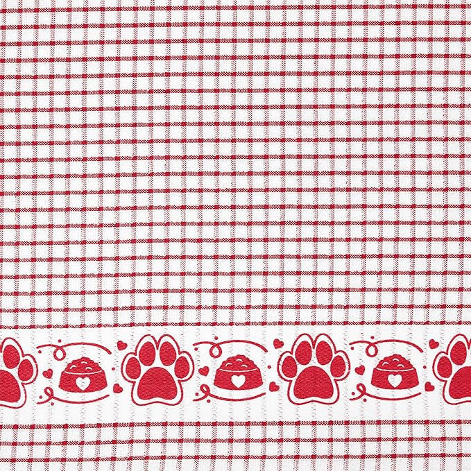 Cackleberry Home Paw Prints Terrycloth Kitchen Towels Windowpane Check Fabric, Set of 4 (Red)